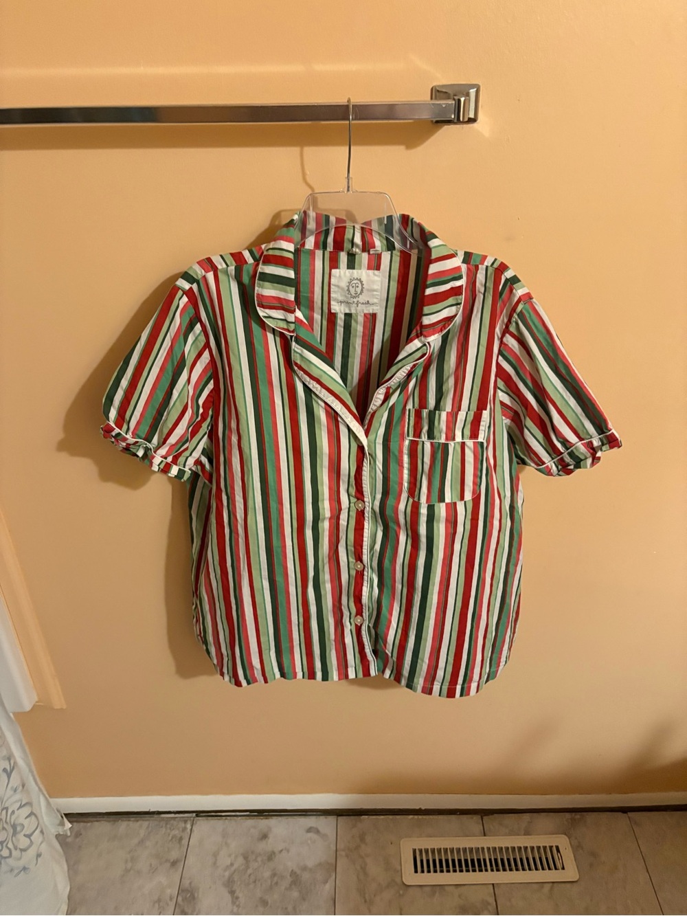 Printfresh Green, Red, Pink, & White Striped Short Sleeve Pajama Shirt - Picture 2 of 5